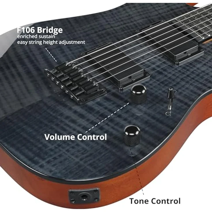 Ibanez GRGR221FA-TDK, E-Gitarre mit Okoume Korpus, geflammter Ahorn Optik, geröstetem Ahorn Hals, Purpleheart Griffbrett, 2x IBZ 6 Humbucker, Transparent Indigo Black – Bild 6