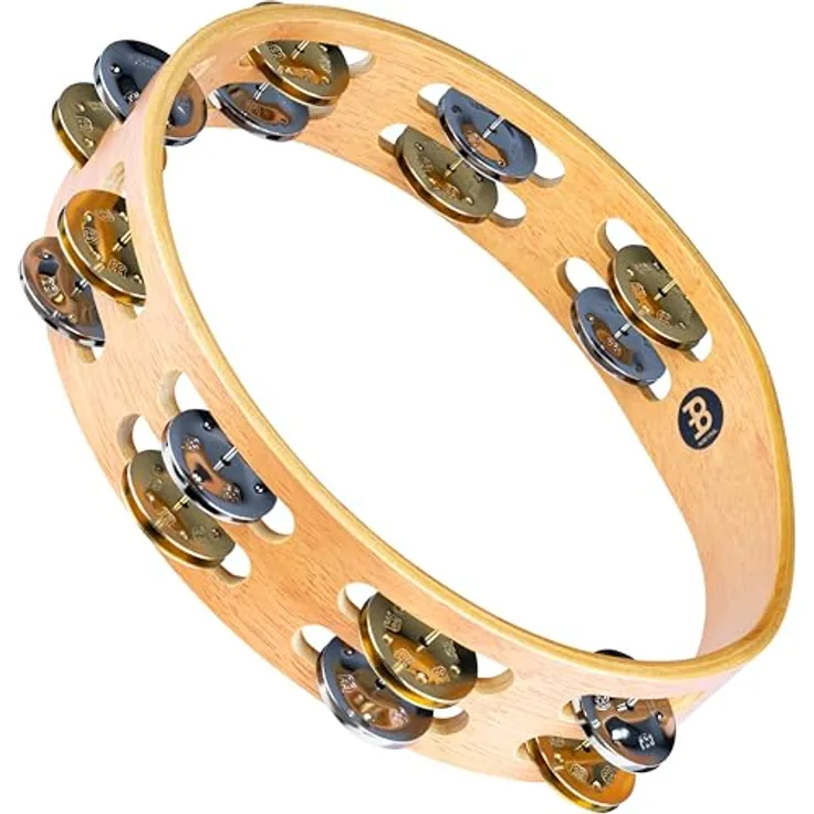 Meinl TA2M-SNT Recording Tambourine, 2-reihig mit 16 Schellen, Stahl und Messing, Holzrahmen, Finish: Super Natural