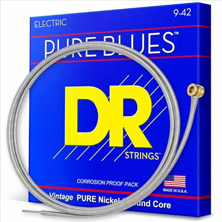 DR Strings Pure Blues (PHR-9) – E-Gitarrensaiten, Pure Nickel, Round Core, Light 9-42, handgefertigt in den USA, Vintage-Ton und flexibles Spielgefühl – Bild 1