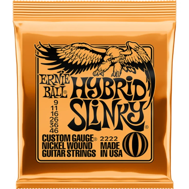 Ernie Ball 2222 Hybrid Slinky, Gitarrensaiten aus nickelbeschichtetem Stahl, Stärke 009-046, brillante Höhen und satte Bässe