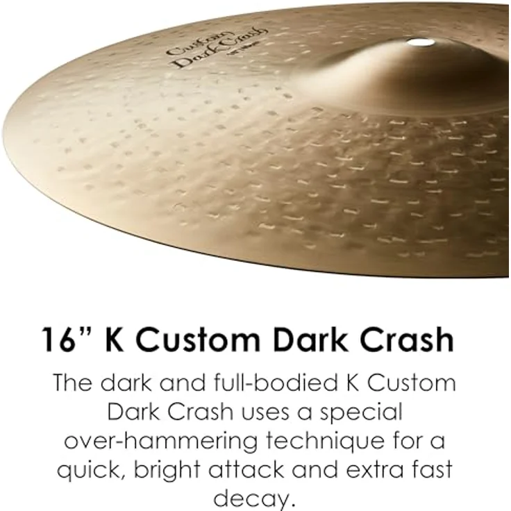 Zildjian K-Custom Dark Crash 16", hochwertiges Schlagzeugbecken für ausgewogene Klänge – Bild 3
