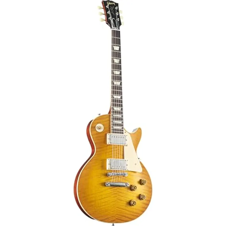 Gibson Les Paul 59 DL Light Aged, E-Gitarre mit geflammter Ahorn Decke, massiven Mahagoni Korpus, Dirty Lemon - Light Aged