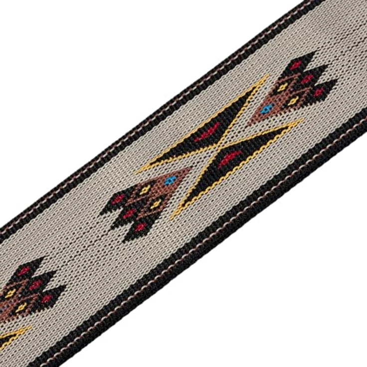 Levys Woven Poly Strap 2", Gitarrengurt aus Polypropylen mit Lederendstück, verstellbar von 107 cm bis 157 cm, Farbe Tan, Jacquard Design – Bild 2