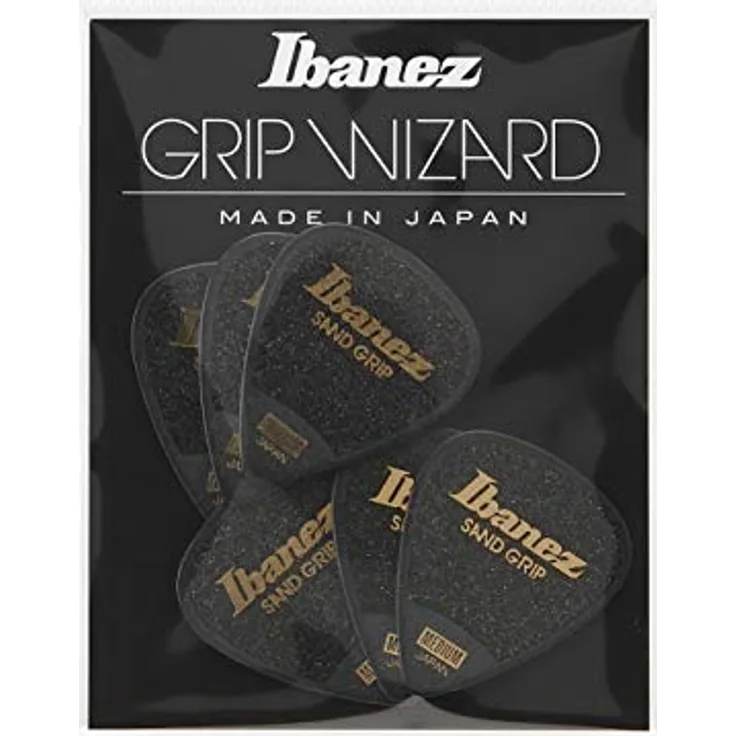 Ibanez PPA14MSG-BK Pick Set 0,80 mm, Teardrop Plektren mit Medium Sand Grip, 6 Stück, schwarz
