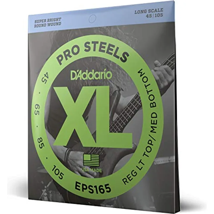 D'Addario EPS165 E-Bass Gitarrensaiten, Saitensatz für E-Bass 045-105, XL ProSteels Round Wound