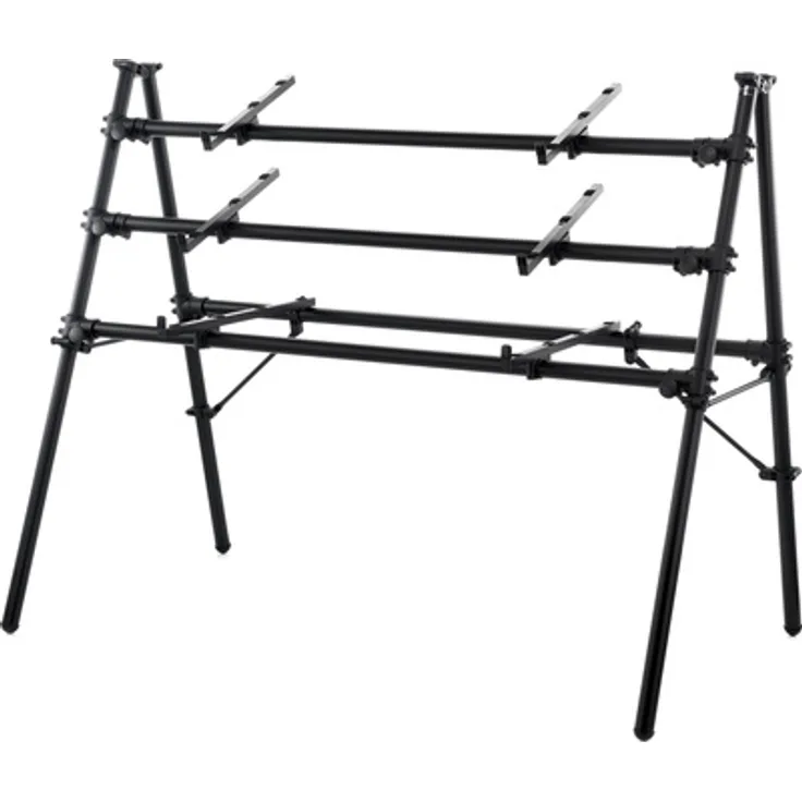 Jaspers 3M-150B, Keyboard-Ständer aus schwarz pulverbeschichtetem Aluminium, für 3 Keyboards, höhenverstellbar und klappbar, max. Belastung untere Ablage 40 kg