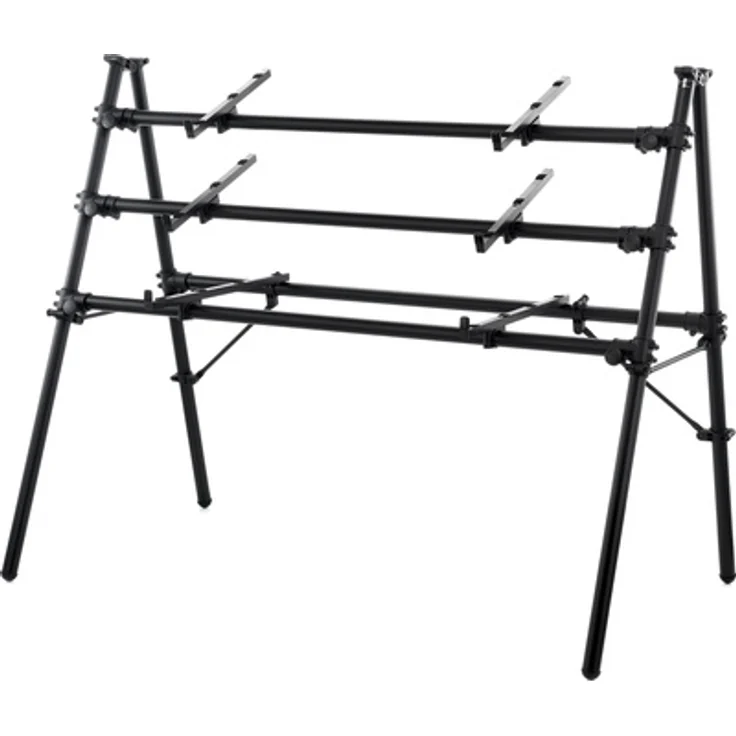 Jaspers 3M-150B, Keyboard-Ständer aus schwarz pulverbeschichtetem Aluminium, für 3 Keyboards, höhenverstellbar und klappbar, max. Belastung untere Ablage 40 kg
