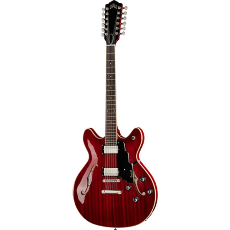 Guild Starfire I-12 CR, 12-saitige Thinline Semi Hollow Body E-Gitarre mit Mahagoni-Korpus und Cherry Red Finish