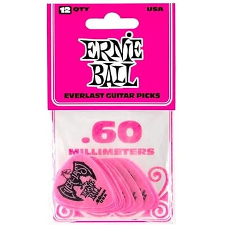 Ernie Ball Everlast Picks EB9179, 12er Pack Plektren aus strapazierfähigem Delrin, 0,60 mm, pink – Bild 2