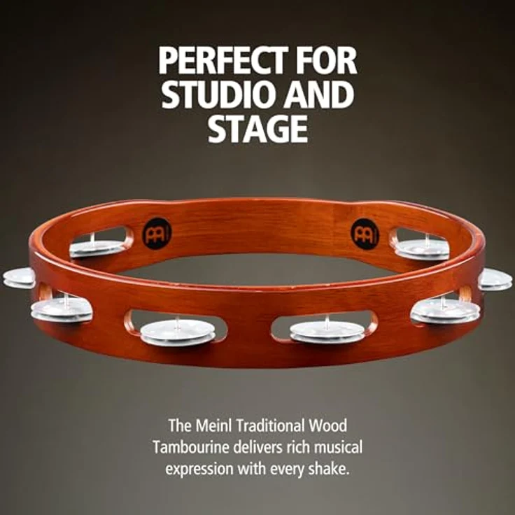 Meinl TA1A-AB Wood Tambourine, 1-reihig mit 8 Paar Aluminiumschellen, Holzrahmen, Farbe: African Brown – Bild 2