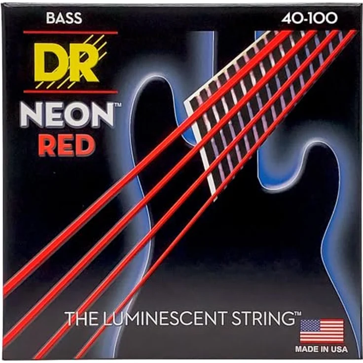 DR Strings Hi-Def Neon Rot NRB-40, E-Bass Saiten Light 40-100, handgefertigt in den USA, nickelbeschichtet