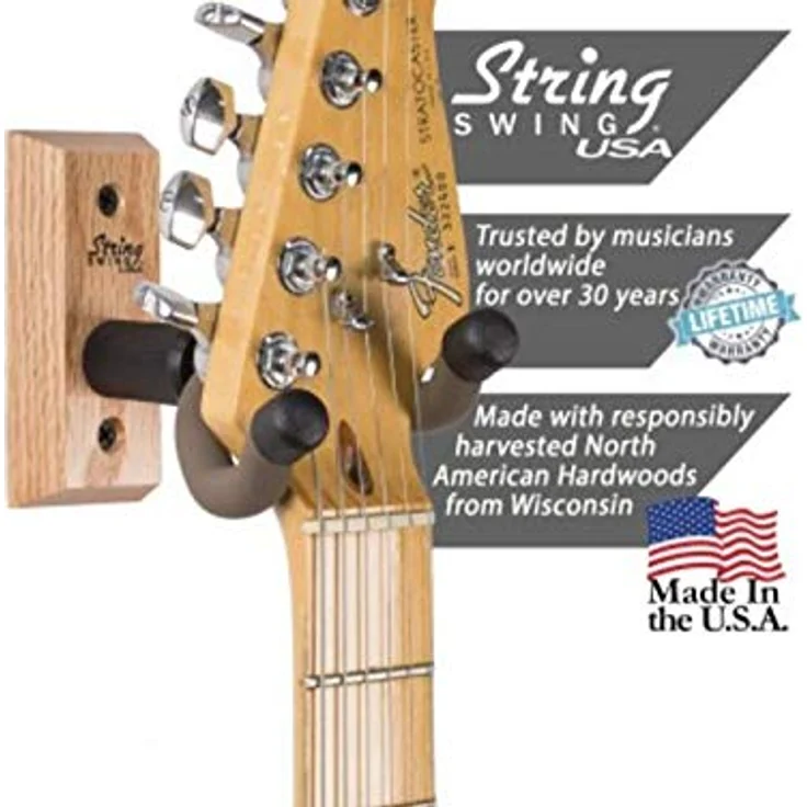 String Swing CC01K Guitar Wall Hanger, Gitarrenwandhalter aus Kirschholz für Bass-, Elektro- und Akustikgitarren, tiefes Bügeldesign, Made in USA – Bild 3
