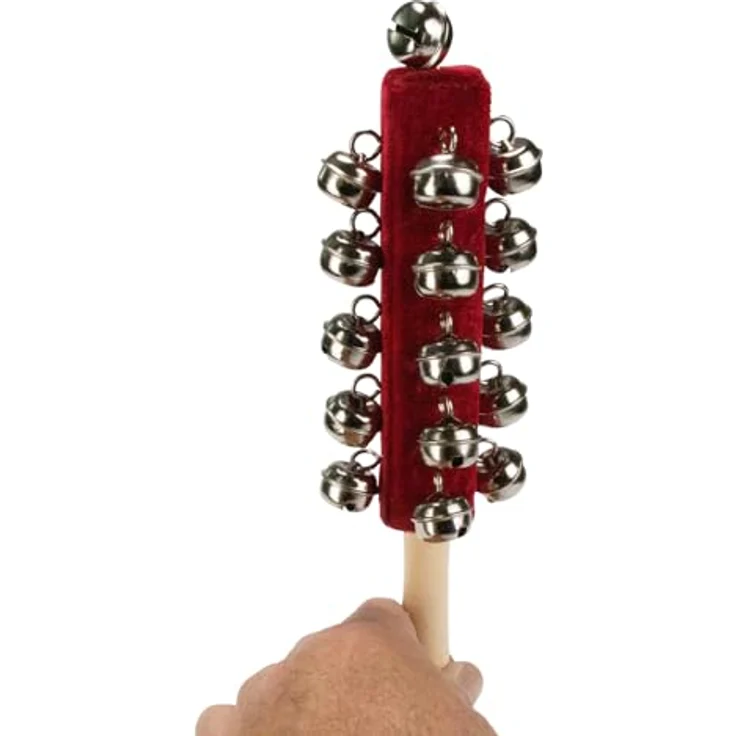 GICO Set: Schellenrassel, Schellenstab und Schellenkranz aus Holz für Kinder, stabile Percussion-Instrumente, Höhe Schellenstab 26 cm, Höhe Schellenkranz 9 cm – Bild 3