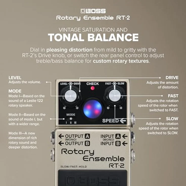 Boss RT-2 Rotary Ensemble, Effektpedal für E-Gitarre mit virtueller Rotoranzeige und 3 wählbaren Modi, Mono/Stereo-Ausgang – Bild 4