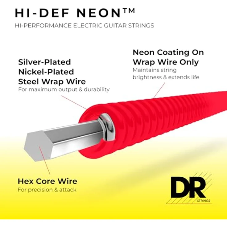DR Strings NRE-10 Neon Red Saitensatz für E-Gitarre, lebendige Neonfarben für auffälligen Klang – Bild 3