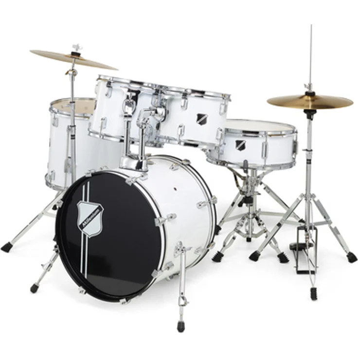 Millenium Focus 18, 5-teiliges Schlagzeug Set in Weiß mit 18" Bass Drum und Messing Beckensatz