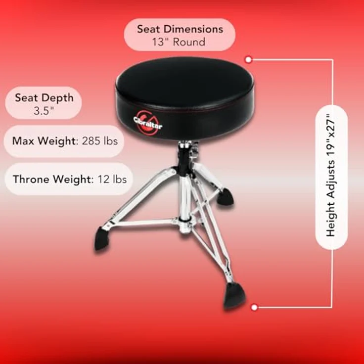 Gibraltar Schlagzeughocker 9000 Series Round Pro Series 9608E, höhenverstellbar, 35 cm Durchmesser, Vinyl-Sitzfläche, Super Lock, Dreibein-Position, 'Super Foot' Gummifüße – Bild 3