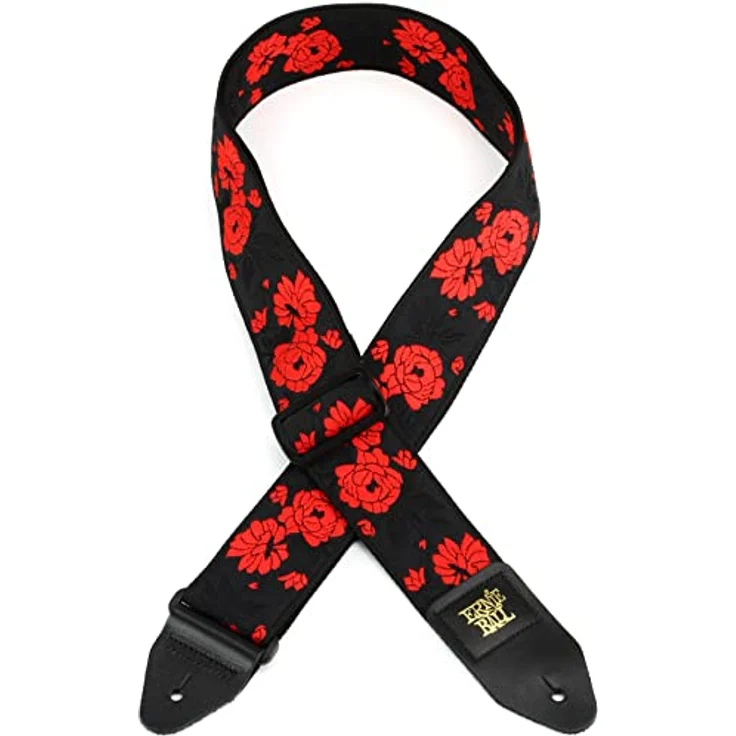 Ernie Ball Jacquard Gitarrengurt/Bassgurt - Tango Rose, verstellbar von 104 bis 183 cm, mit maschinengenähten Lederenden und strapazierfähigem Polypropylen-Gurtband