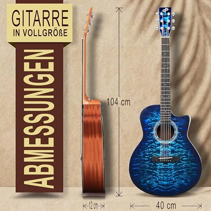 Pyle 4/4 Akustikgitarre mit Cutaway, Glänzend, Massive Fichtendecke, inklusive Zubehör & Digitalem Stimmgerät – Ideal für Einsteiger & Musikschule – Bild 5