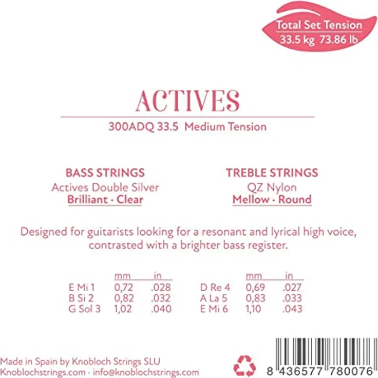Knobloch Strings Double Silver Nylon 300ADQ, Saitensatz für Konzertgitarre mit mittlerer Spannung, Nylon und Double Silver Nylon Q.Z., made in Spain – Bild 2