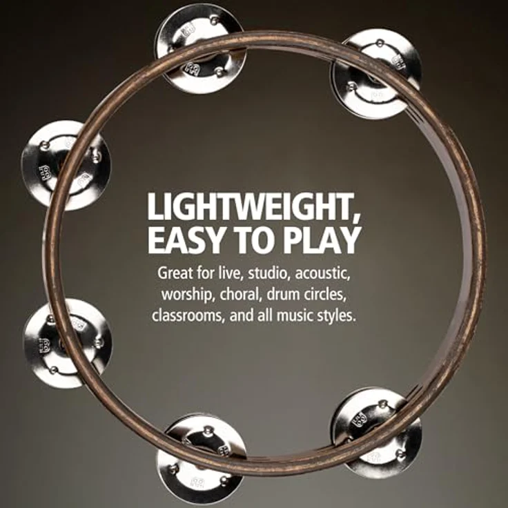 Meinl CTA2WB Compact Tambourine, 2-reihig mit 12 Paar Stahlschellen, Durchmesser 8", Holzkessel, Farbe: Walnut Brown – Bild 4