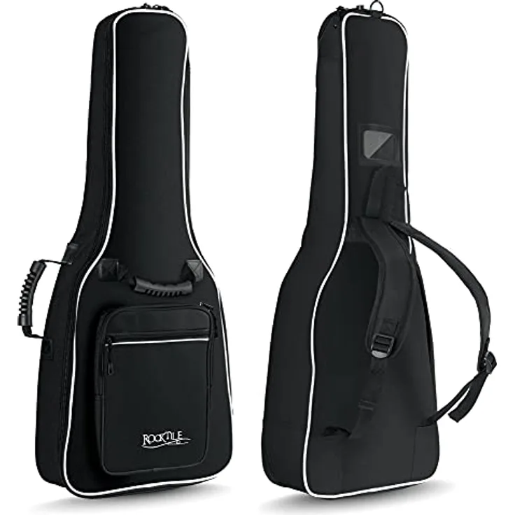 ROCKTILE 1/2 Klassik-Gitarrentasche, gepolsterter Gigbag mit Rucksackgarnitur und 2 Außentaschen, schwarz