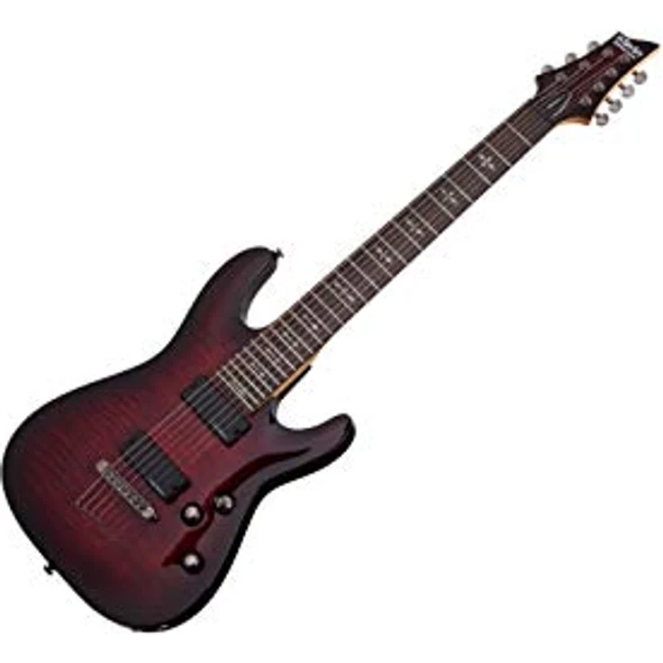 Schecter Demon-7 Crimson Red Burst, 7-saitige E-Gitarre mit flammender Ahorn-Decke, Wenge-Griffbrett und Schecter Diamond Active Tonabnehmern – Bild 2