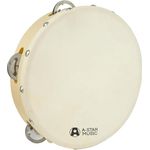 A-Star 8 Zoll Tamburin, handgeführtes hölzernes Instrument mit natürlichem Hautkopf und 5 Paar Jingles