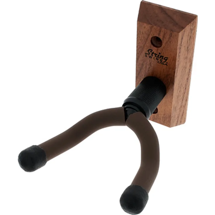 String Swing CC01 Wide Guitar Wall Hanger, Gitarrenwandhalter für Konzert- und 12-saitige Gitarren, Befestigungsplatte aus Nußbaum, geeignet für Breite bis 57 mm, schwarz