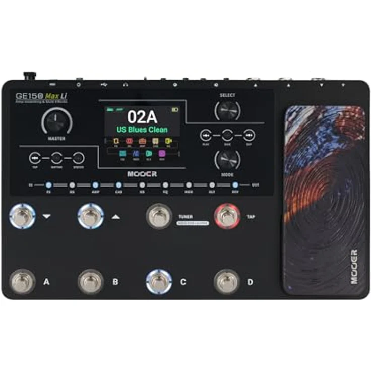 Mooer GE150 Max Li, Gitarren-Multieffekt Pedal mit 55 Verstärkermodellen, 170 Effekten und kabellosem Betrieb, schwarz – Bild 1