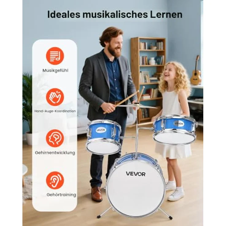 VEVOR Schlagzeugset, 3-teiliges Anfänger Drum Kit mit 35,6 cm Basstrommel, 20,3 cm Tom-Tom, 25,4 cm Snare-Drum, verstellbare Drumsticks, für Kinder von 6–13 Jahren, blau – Bild 5
