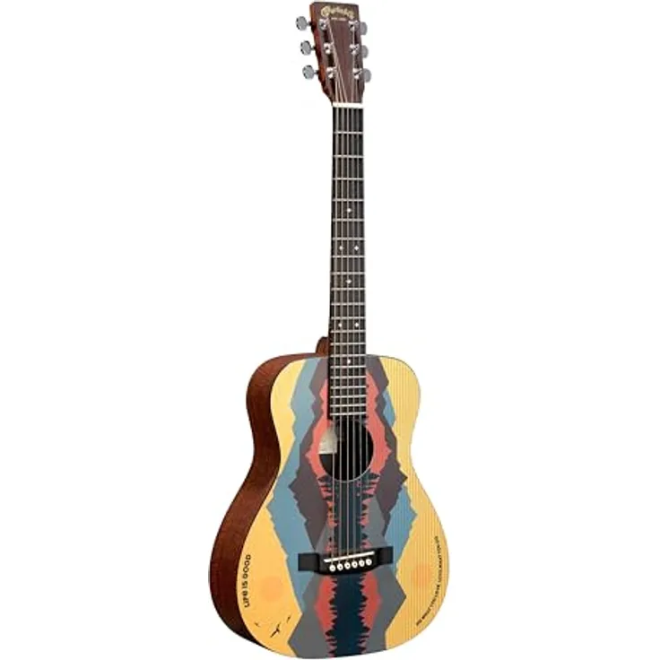 Martin Guitar LX1 Life is Good, Westerngitarre mit HPL Decke, geflammtem Mahagoni Boden, Birkenlaminat Hals, inklusive Gigbag, Farbe: Life is Good