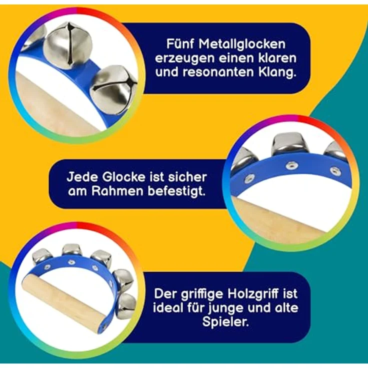 A-Star 5 Bell Jingle Shaking Sleigh Bell Handbell, blauer Holzgriff, ergonomisches Design für klare Jingle-Bell-Geräusche, ideal für Anfänger und festliche Anlässe – Bild 2