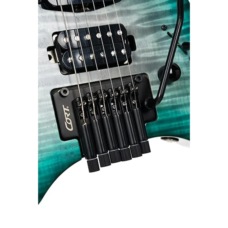Cort Space G6TR, 6-saitige Headless E-Gitarre mit Okoume Korpus, geflammter Ahorndecke, Lagoon Semi Gloss, HSS-Pickup-Konfiguration – Bild 8