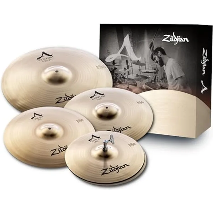 Zildjian A Custom Series Cymbal Box Set - 14" Hi-Hats, 16"/18" Crash, 20" Medium Ride, heller Klang, präzise und langlebig gebaut
