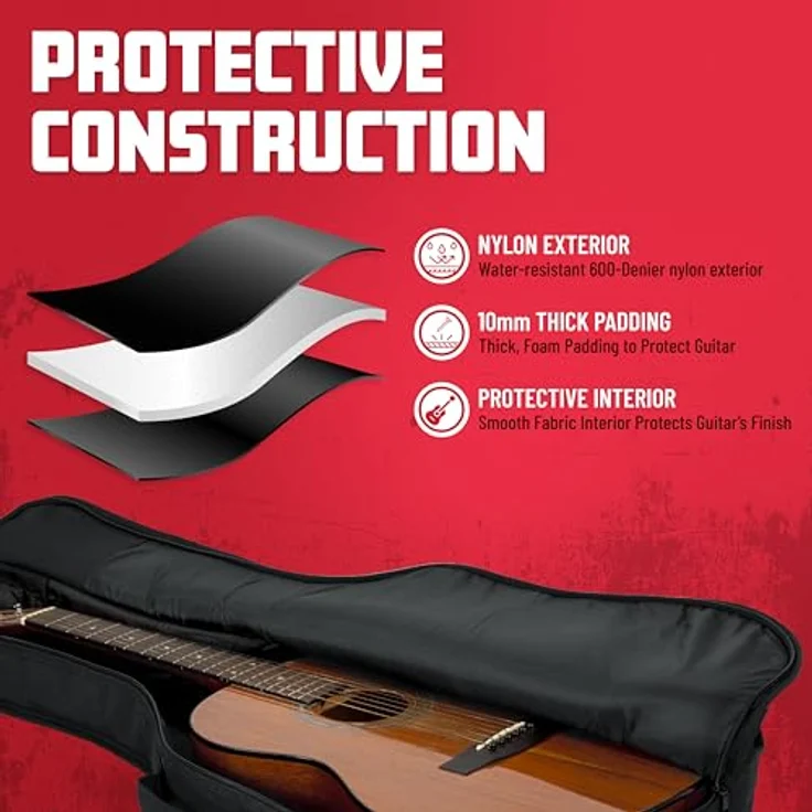Gator Cases Gig Bag für Mini-Akustikgitarren, wasserfestes 600-Denier-Nylon, 10 mm Schaumstoffpolsterung, Schwarz – Bild 2