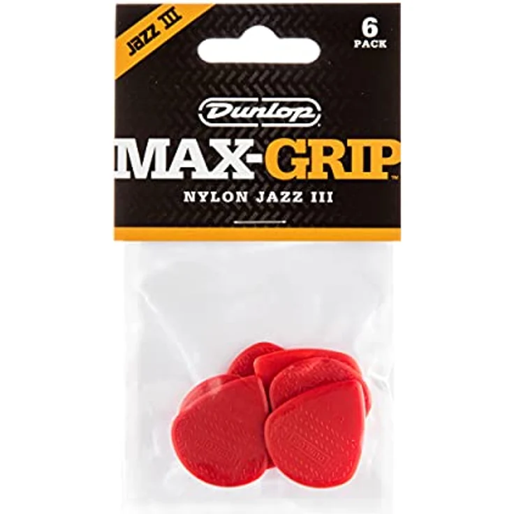 Dunlop Nylon Max Grip Jazz III, Plektrum Set mit 6 Stück, rot, Stärke: 1,38mm – Bild 3