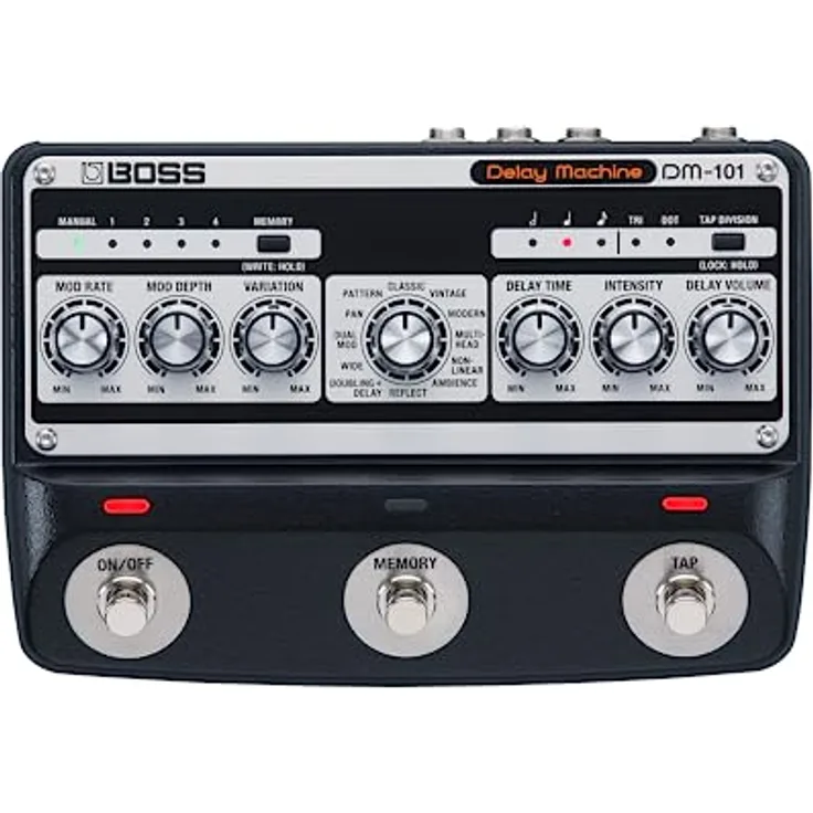 BOSS DM-101 Delay Machine, Analoges Delay-Pedal mit 12 Modi, warmem Sound, Stereo-Betrieb, 127 User-Speicherplätzen, MIDI I/O