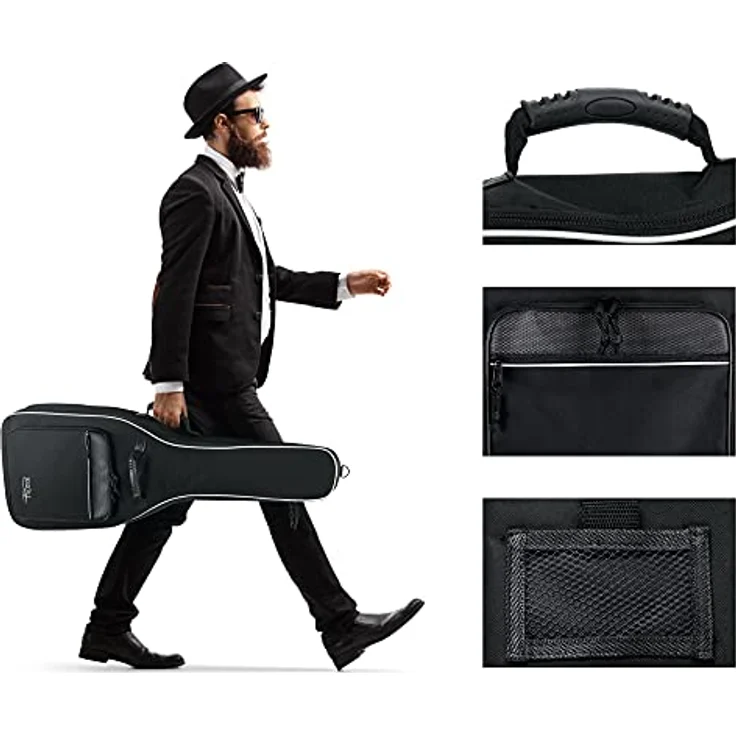 ROCKTILE 1/2 Klassik-Gitarrentasche, gepolsterter Gigbag mit Rucksackgarnitur und 2 Außentaschen, schwarz – Bild 2