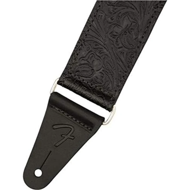 Fender Tooled Leather Guitar Strap BK, Gitarrengurt aus Leder mit geprägtem Blumenmuster, verstellbar von 106 cm bis 132 cm, Farbe Schwarz – Bild 2