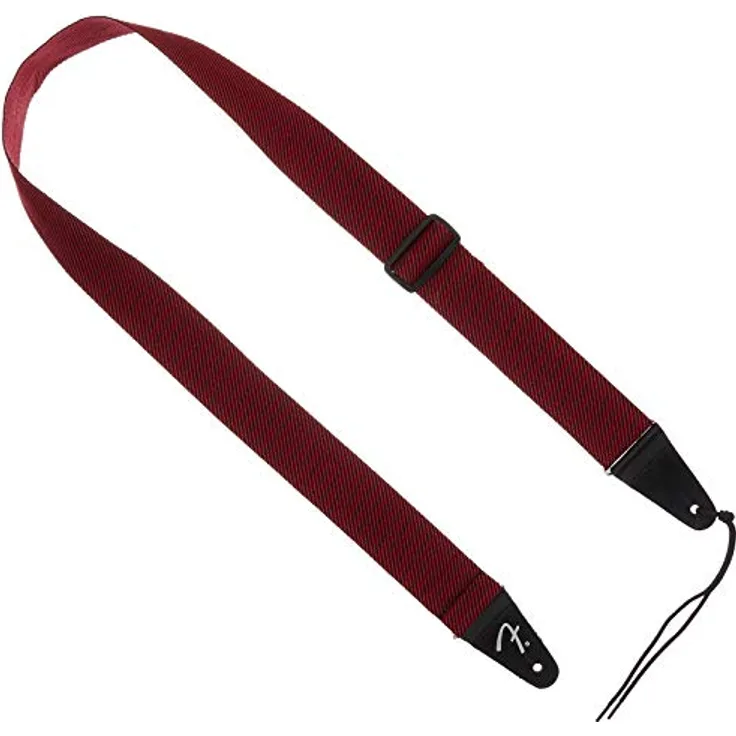 Fender 2" Modern Tweed Strap BK/RD, Gitarrengurt aus weichem Tweed mit schwarzen Lederenden, verstellbar von 119 - 142 cm, Schwarz/Rot
