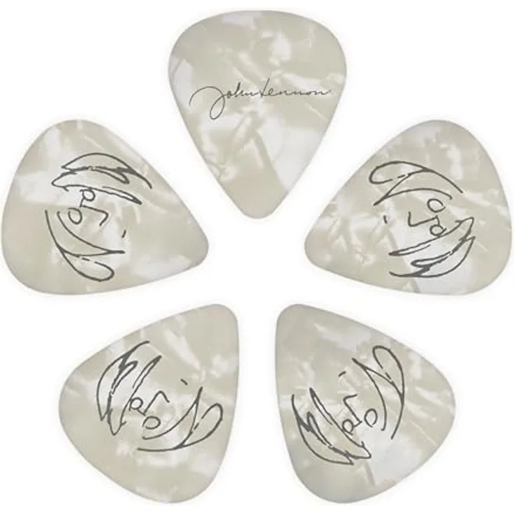 Daddario 1CWH4-01JL Lennon Cartoon, John Lennon Signature Gitarrenplektren, Medium Stärke 0,70 mm, 10er-Pack, perlweißes Celluloid