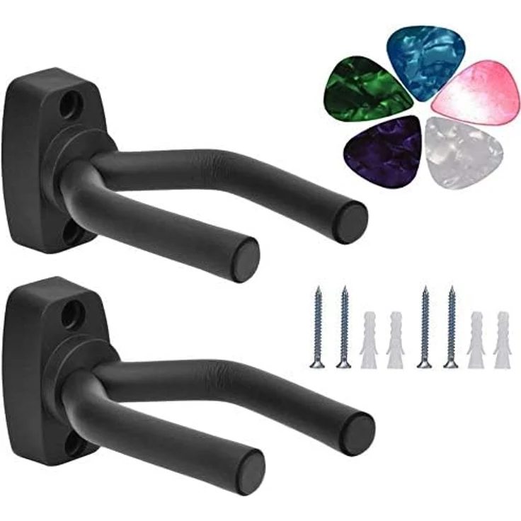 Tioamy Gitarren Haken Wandhalterung, 2 Stück für Akustikgitarre, E-Gitarre, Bass & Ukulele, mit 5 Piano Picks in zufälliger Farbe – Bild 2