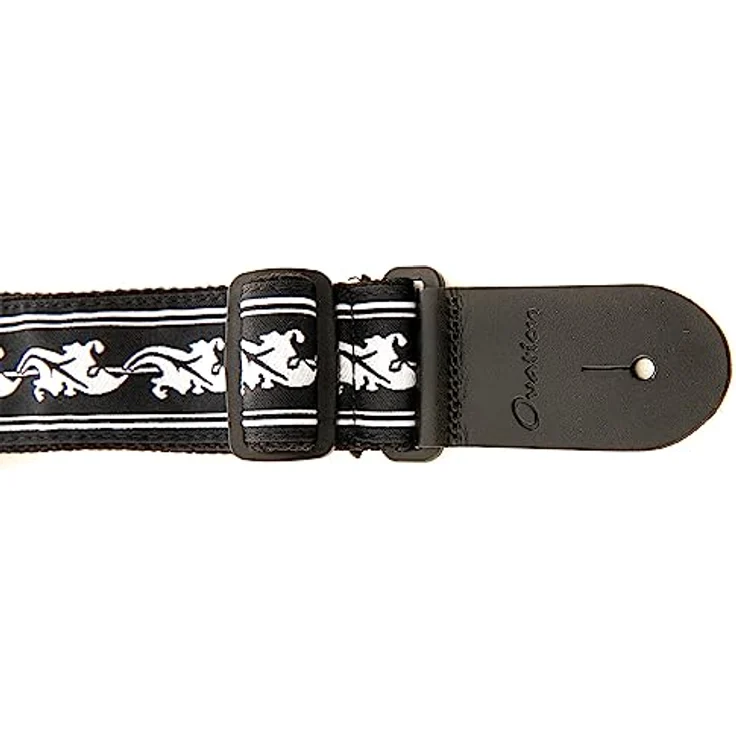 Ovation Signature LEAF Nylongurt, Gitarrengurt mit retro-blattmotiv, Schwarz/Weiß, verstellbar von 84cm bis 144cm – Bild 3