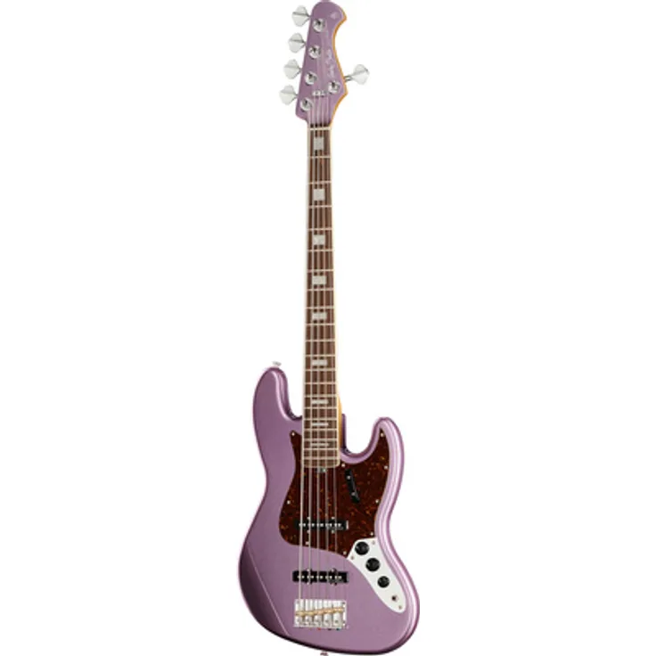 Harley Benton MV-5JB Burgundy Mist, 5-saitiger E-Bass aus der Deluxe Serie, Erle-Korpus, karamellisierter kanadischer Bergahorn-Hals, Lorbeergriffbrett mit Perloid Blockeinlagen, Alnico 5 Single-Coil Tonabnehmer