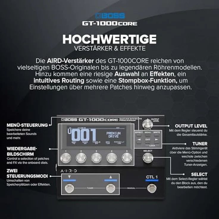 Boss GT-1000CORE, Multi-Effektpedal für E-Gitarre & Bass mit AIRD-Technologie, 24 Effekten und über 140 Verstärkermodellen, kompakt – Bild 5