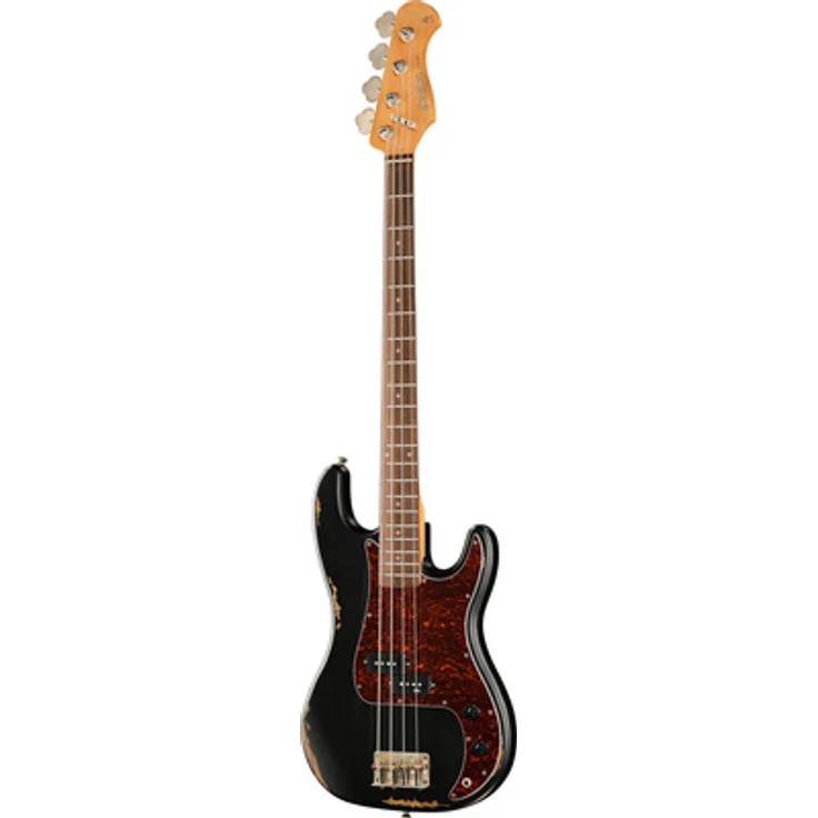Harley Benton PB-62LA BK, E-Bass Vintage Serie mit amerikanischem Erlekorpus und karamellisiertem Ahornhals, Light Aged Black