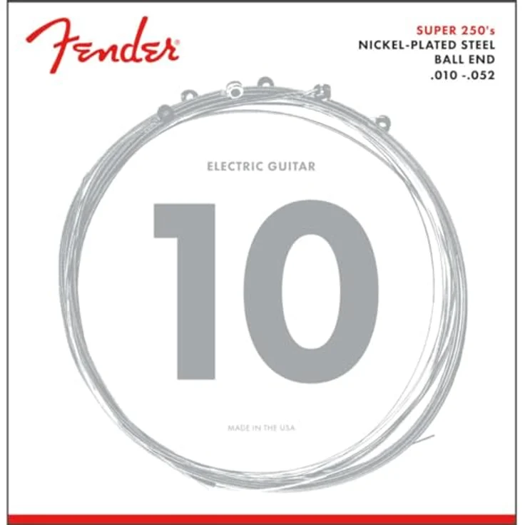 Fender Super 250 Gitarrensaiten für E-Gitarre, Nickelbeschichteter Stahl, Ballend, Gauge .010-.052, Set mit 6 Saiten – Bild 1