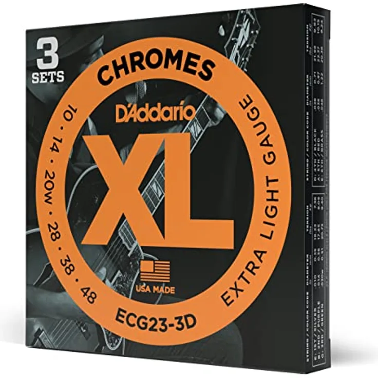 D'Addario ECG23-3D Chromes, E-Gitarrensaiten Flatwound, Edelstahl, Extra Light (10-48), 3er Pack mit mellow Tone und patentiertem Hex-Core