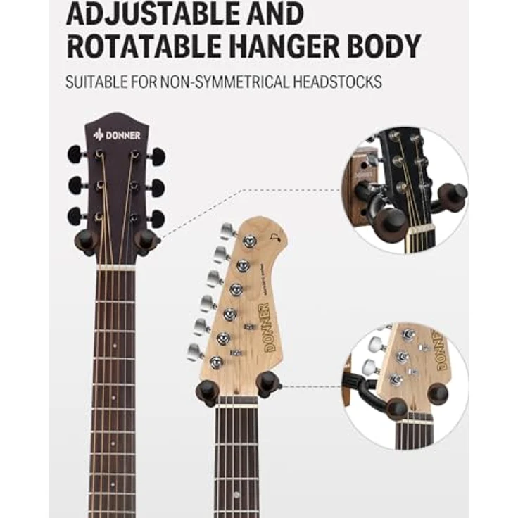 Donner Gitarren Wandhalterung, 3er Set Gitarrenhaken aus schwarzem Walnussholz mit drehbarem Design für Akustikgitarre, E-Gitarre, Bass und Ukulele – Bild 3